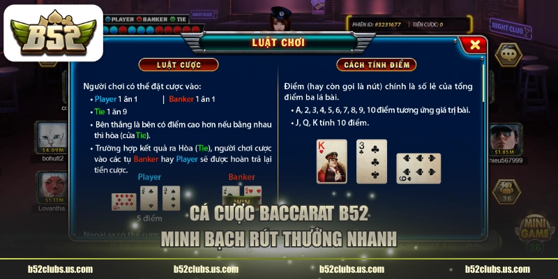 Cá cược Baccarat B52 minh bạch rút thưởng nhanh