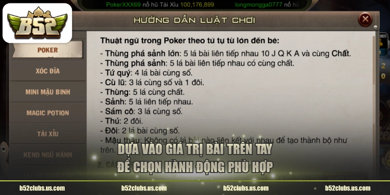 Dựa vào giá trị bài trên tay để chọn hành động phù hợp