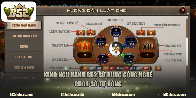 Keno Ngũ Hành B52 sử dụng công nghệ chọn số tự động