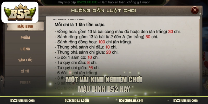 Một vài kinh nghiệm chơi Mậu Binh B52 hay